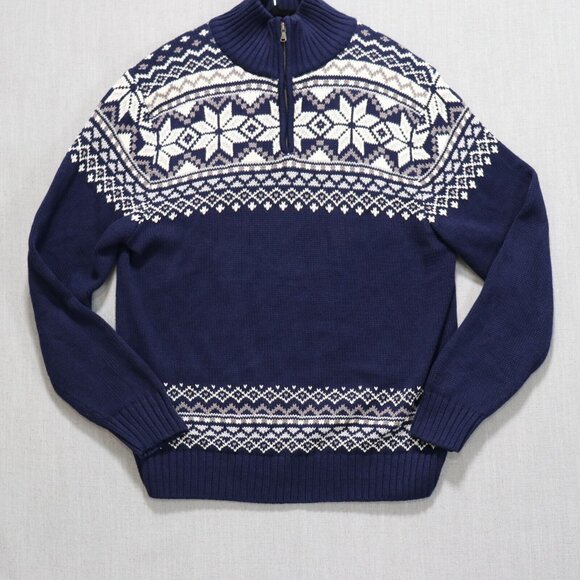 Magaschoni Other - Magaschoni Pullover Sweater Men's M Fair Isle 1/4 Zip Navy w Snowflake